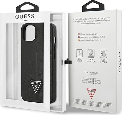 Mbështjellës Guess SaffianoTriangle Logo për iPhone 14 Plus 6.7", i zi Mbështjellës Guess SaffianoTriangle Logo për iPhone 14 Plus 6.7", i zi
