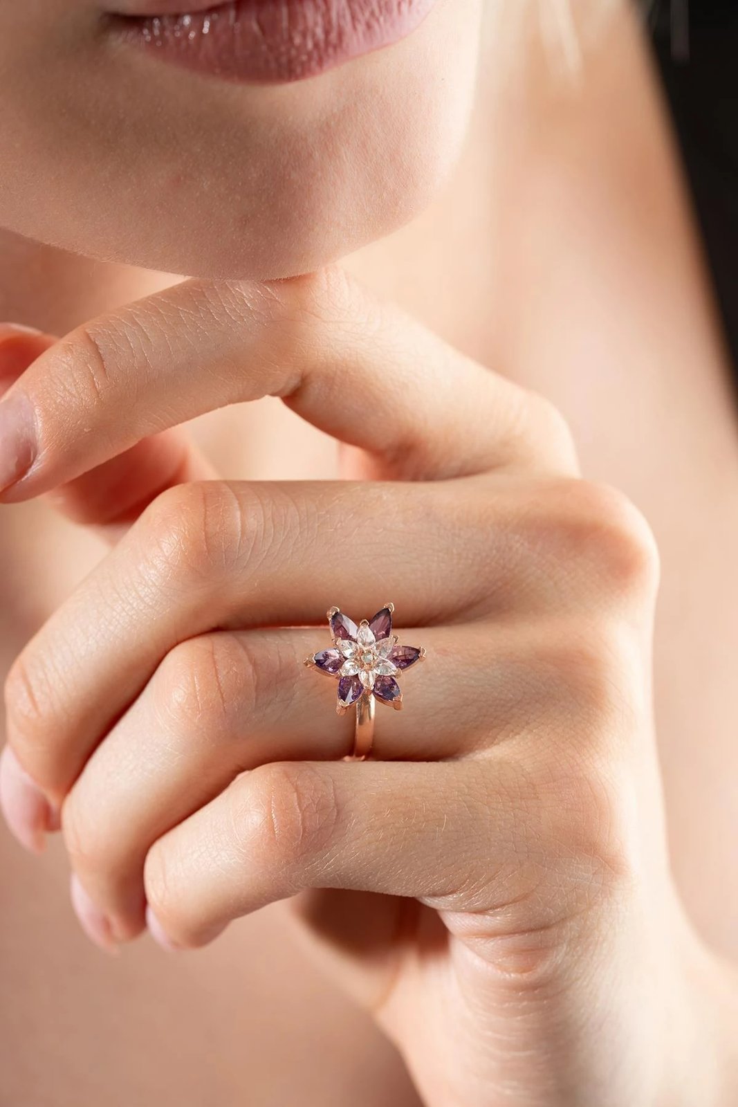 Unazë argjendi Jumeon, ngjyrë ari, e purpurt dhe e bardhë, NRZ999203