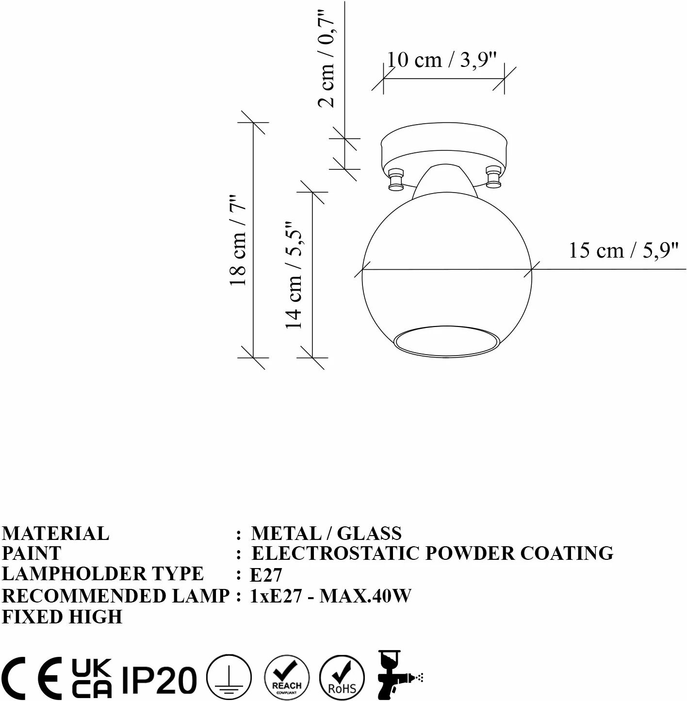 Llambë muri Opviq, Benek - 15 - 14385, ngjyrë mente dhe e zezë