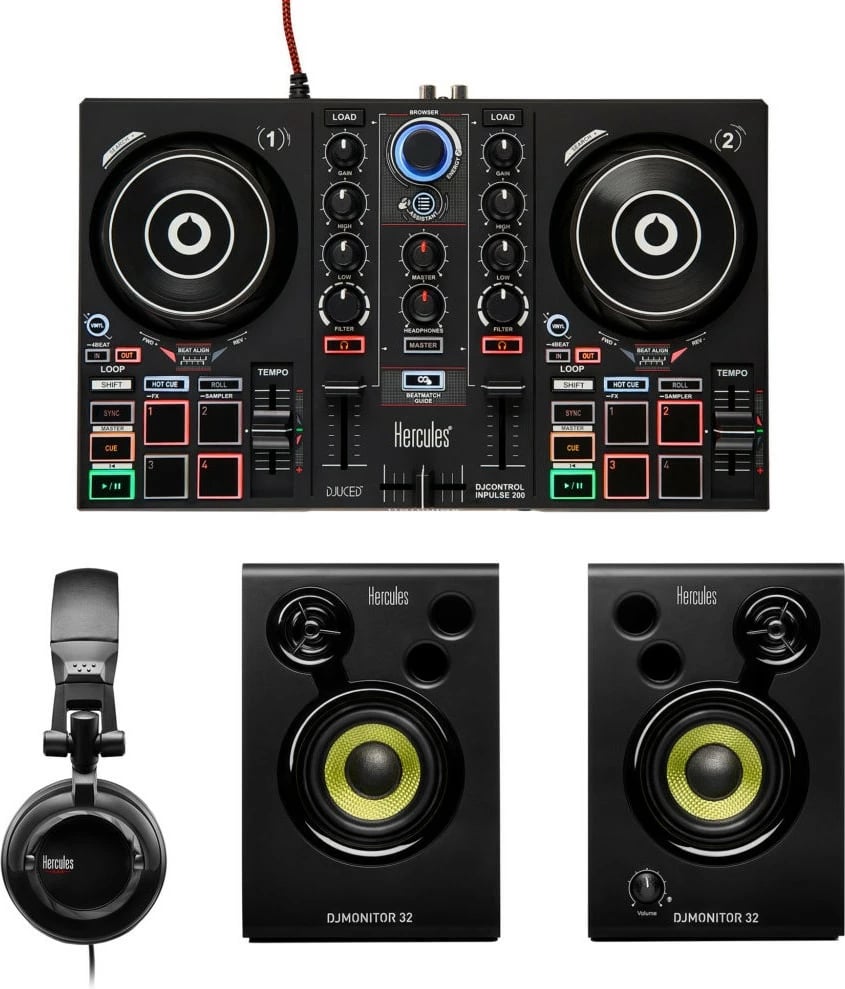 Set DJ Hercules DJ Learning Kit MK2, altoparlantë, kufje, i zi