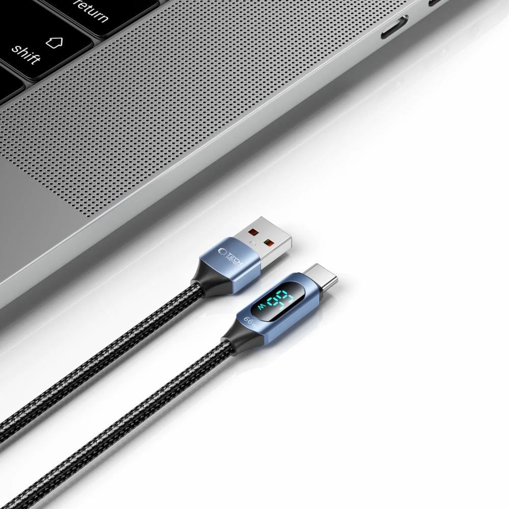Kabllo Tech-Protect UltraBoost me ekran LED, USB-C / USB-A, 66W, 1m, Blu