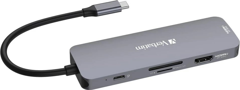 Hub USB-C Verbatim Pro Multiport CMH-08, 8 Porta, Gri