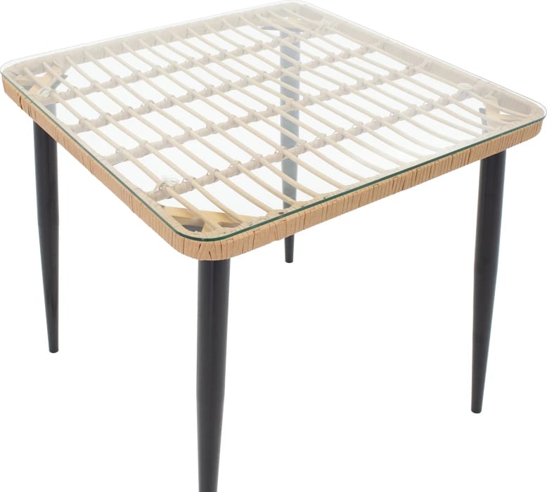 Tavolinë me karrige Naoki V set prej 5 copash rattan pe ngjyrë natyrale dhe metal i zi 80x80x78cm