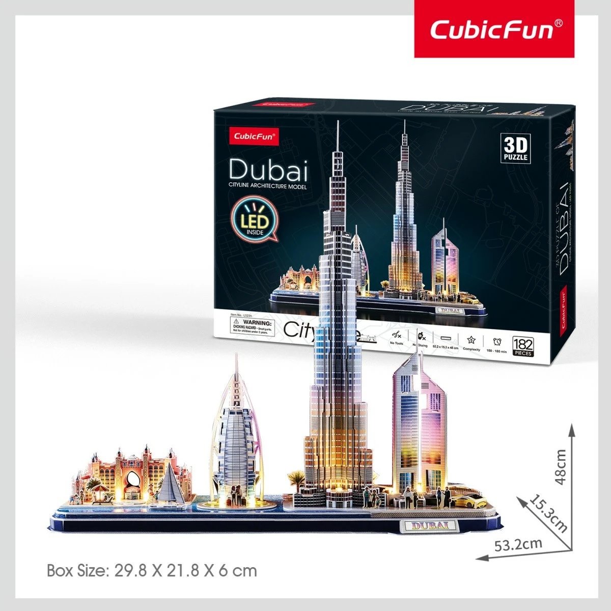 Puzzle 3D Cubic Fun Dubai CityLine me LED, 182 pjesë