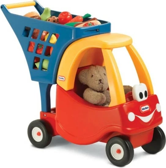 Lodër me hipje karrocë blerjesh, Little Tikes Cozy Coupe 170294-PE13, 4 rrota, plastike, 18m+, blu/kuqe/verdhe
