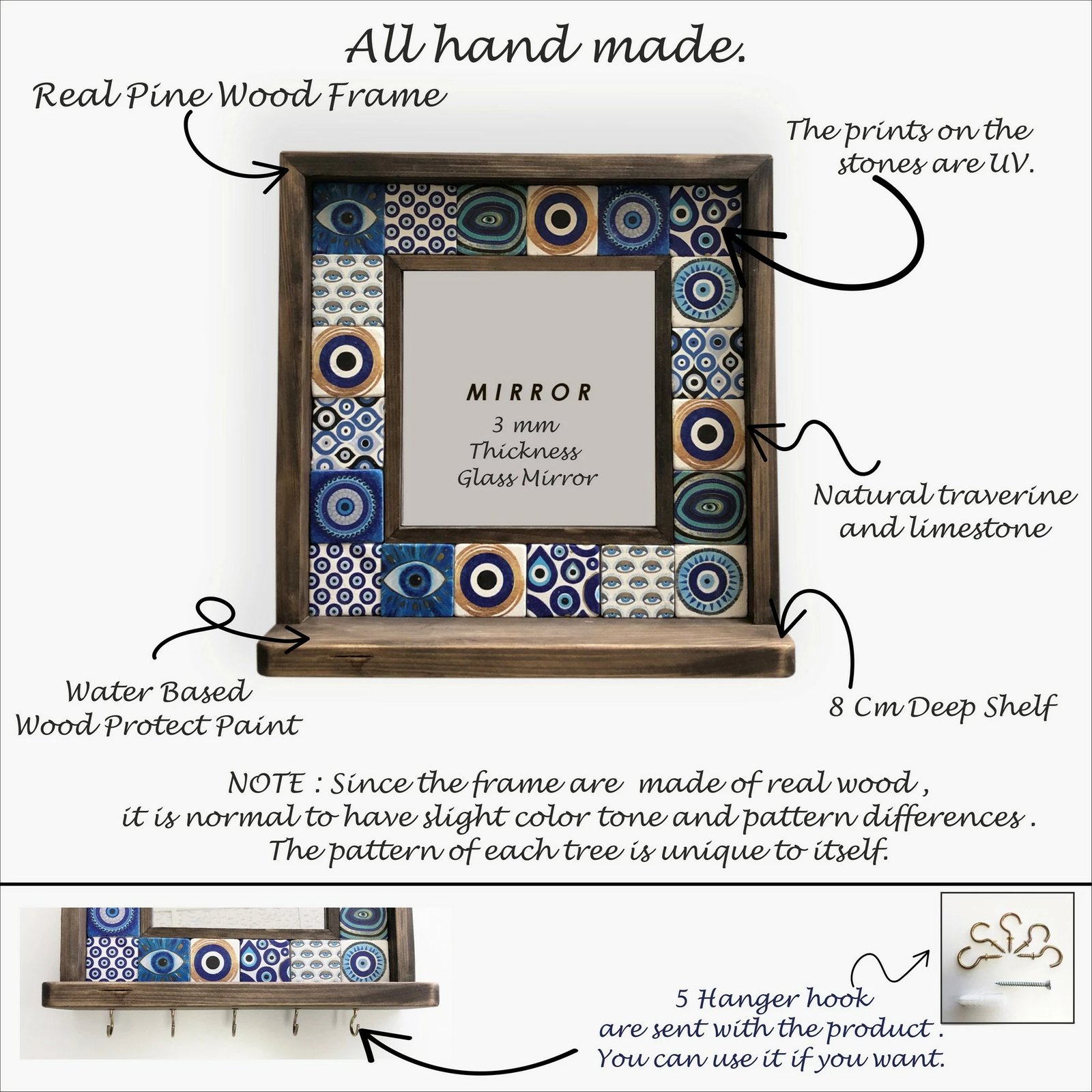 Pasqyrë Hanah Home, Sto016, kornizë druri pishe, shumëngjyrëshe