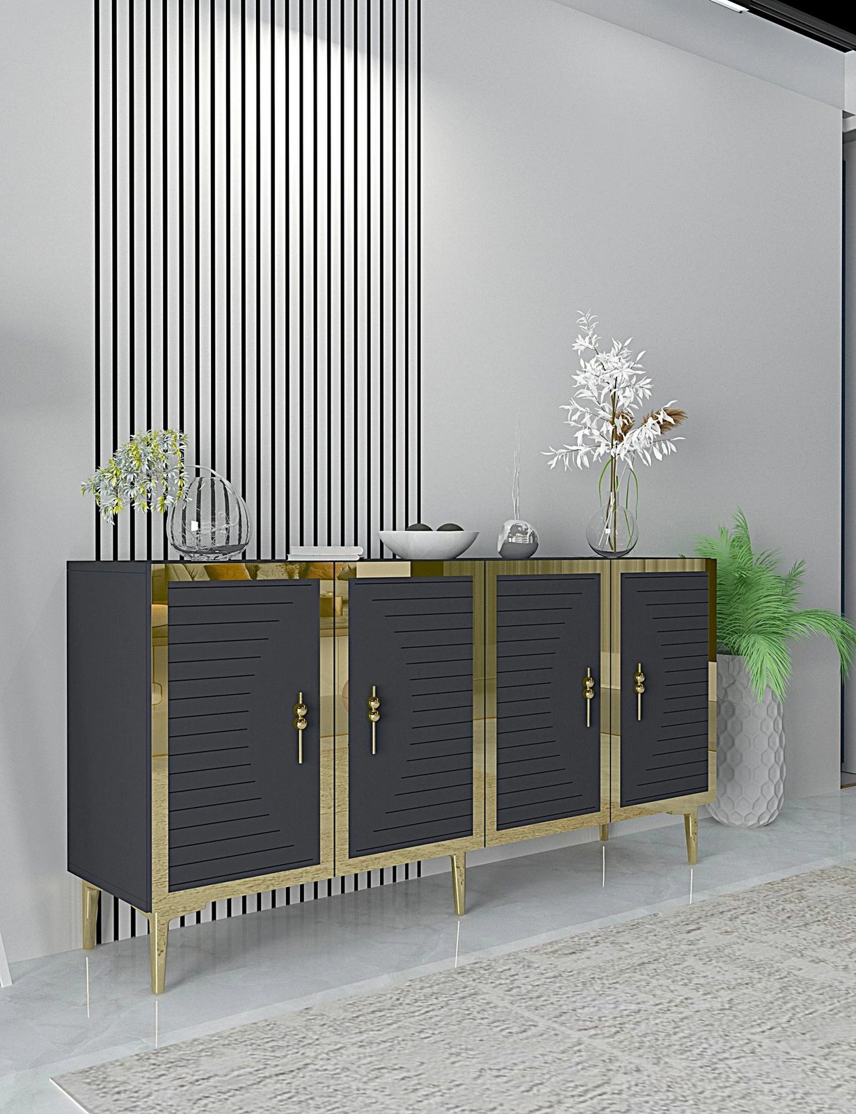 Konsolë, ngjyrë antracit dhe ari, Skye Decor