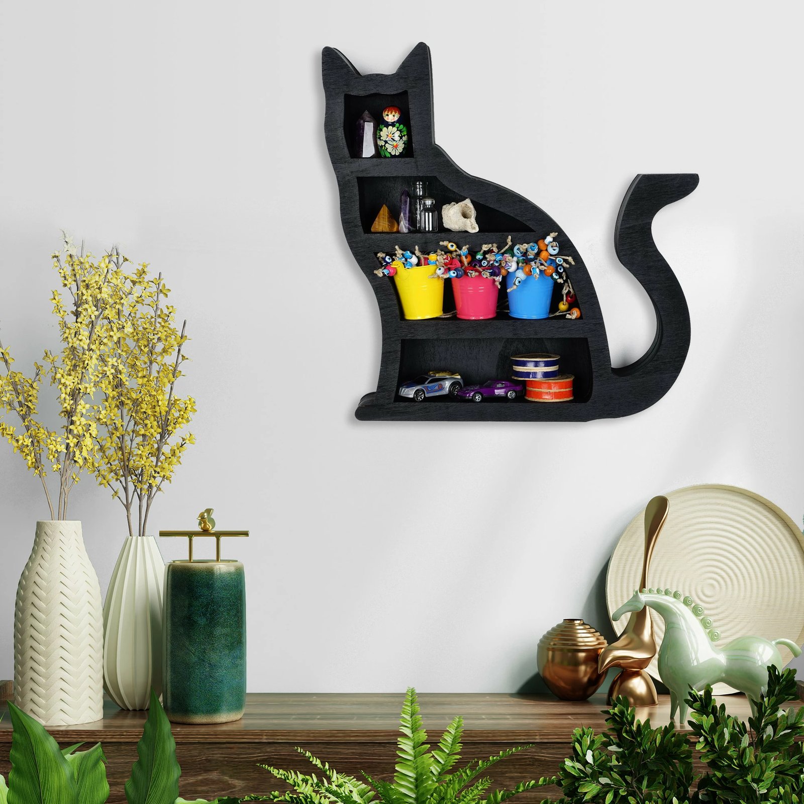 Aksesor dekorativ muri, formë maceje, ngjyrë e zezë, Wallity MEH137, 38x6x37cm