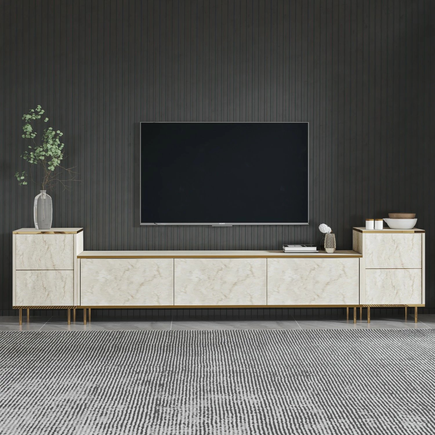 Komodë TV Hanah Home, ngjyrë travertin dhe ari, Imaj