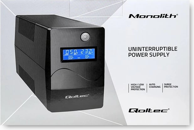 UPS Qoltec 53977, 450VA, 240W, LCD, USB, RJ45, e zezë