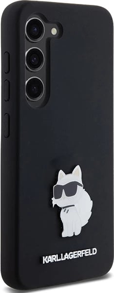 Mbështjellës Karl Lagerfeld Silicone Choupette Metal Pin për Samsung Galaxy S23, i zi
