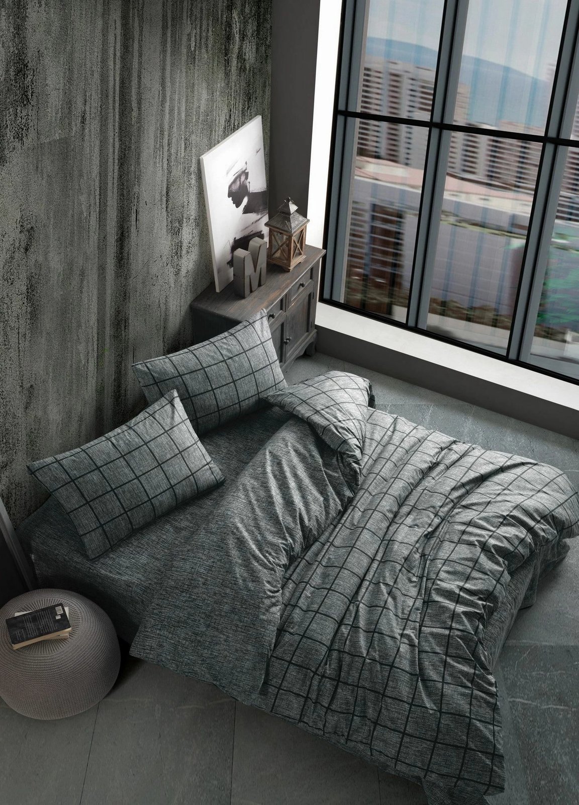 Set mbulesë jorgani për një person, ngjyrë e zezë, L'essentiel, Kare