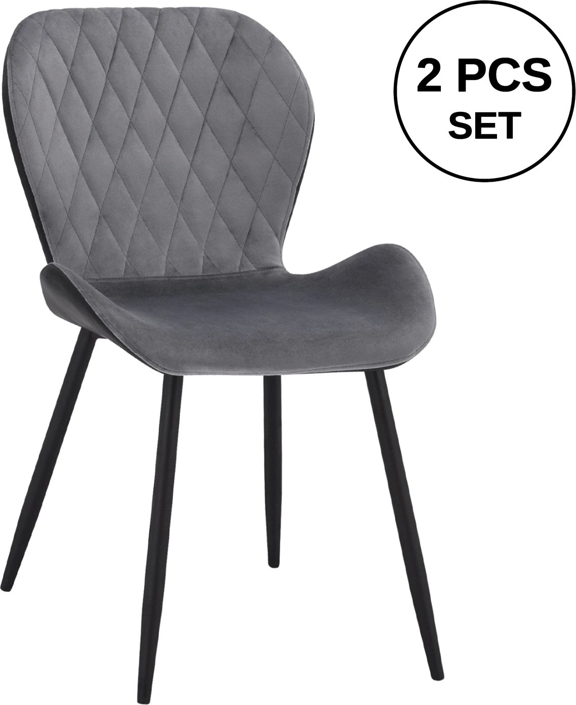 Karrige ngrënie Adalyn, PU e zezë dhe kadife gri, FH8729.01, 51x58x82 cm, set prej 2 copë