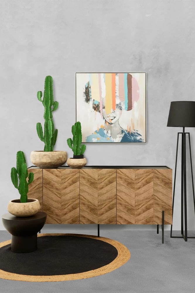 Pikturë dekorative Colorful Woman, shumëngjyrëshe, kornizë argjendi, 80x80x5cm