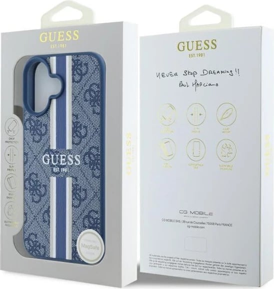 Mbështjellës Guess 4G Printed Stripes MagSafe për iPhone 16, Blu Mbështjellës Guess 4G Printed Stripes MagSafe për iPhone 16, Blu