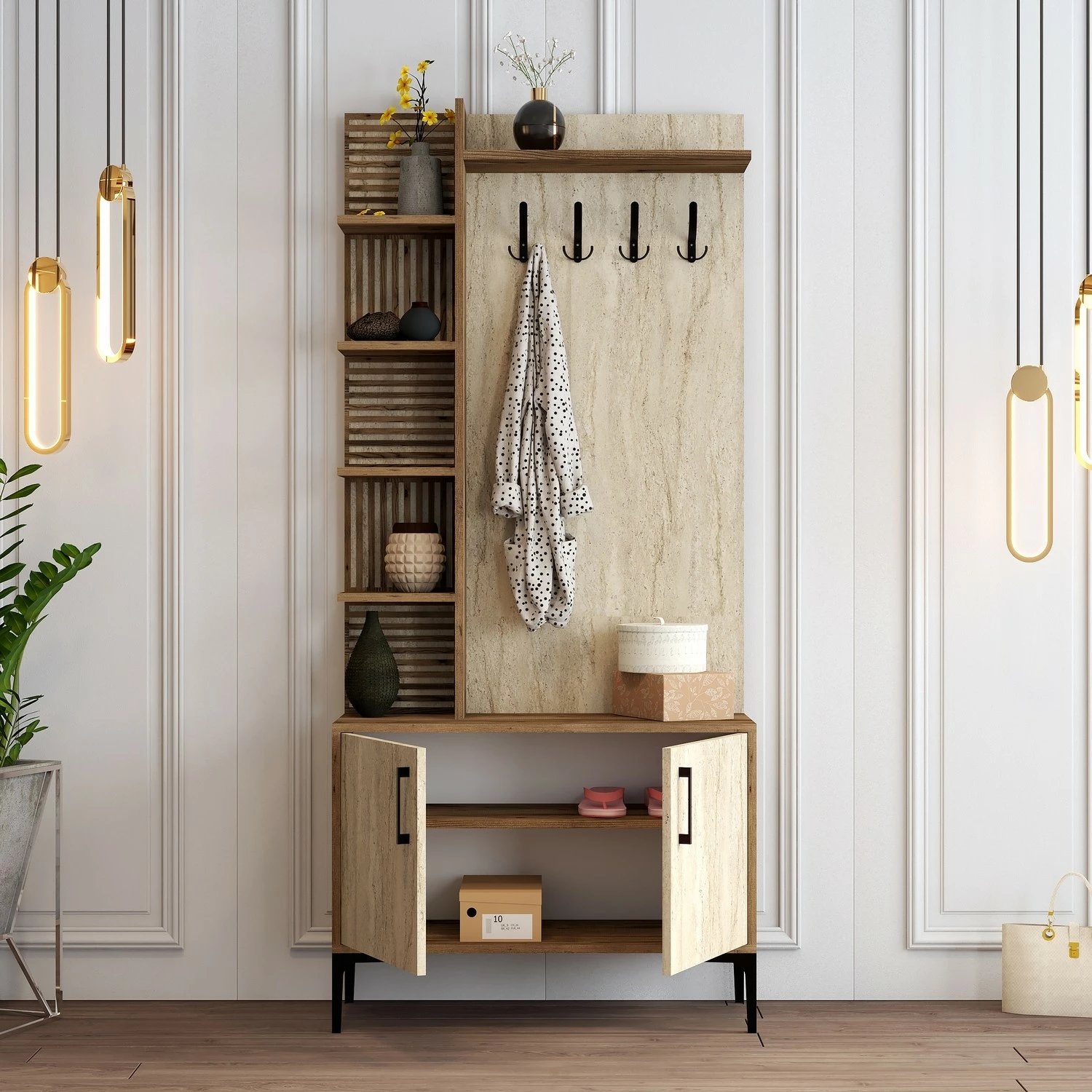 Stendë korridori Hanah Home, Viyana D, ngjyrë arre dhe travertin