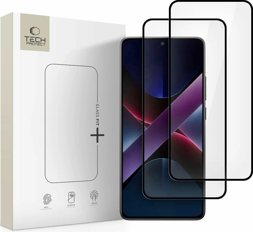 Xham i temperuar Tech-Protect Glass Fit+ për Xiaomi Poco X7 5G, 2 copë, Zi