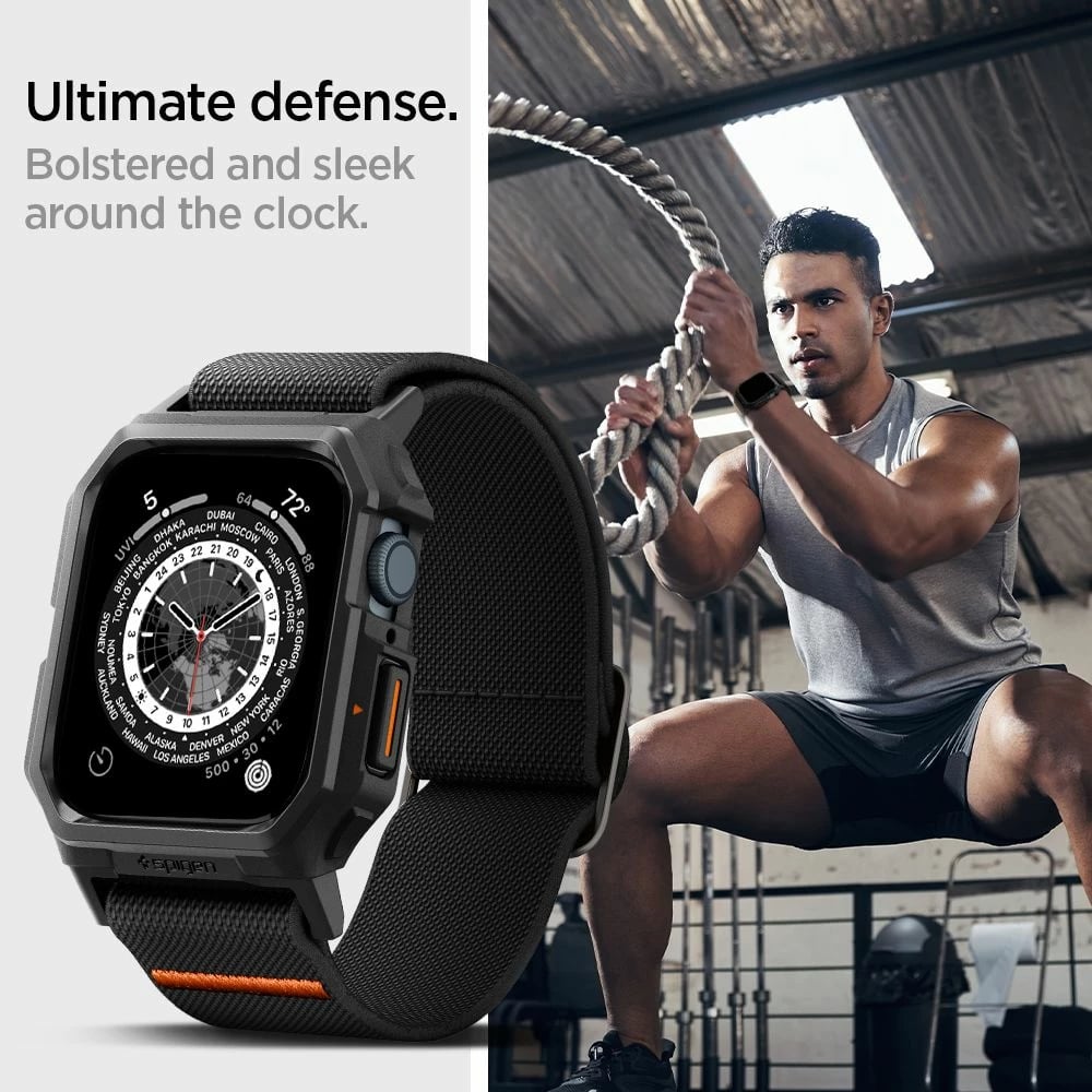 Mbështjellës Spigen Lite Fit Pro me rrip për Apple Watch 4/5/6/7/8/9/SE 44/45mm, e zezë Mbështjellës Spigen Lite Fit Pro me rrip për Apple Watch 4/5/6/7/8/9/SE 44/45mm, e zezë