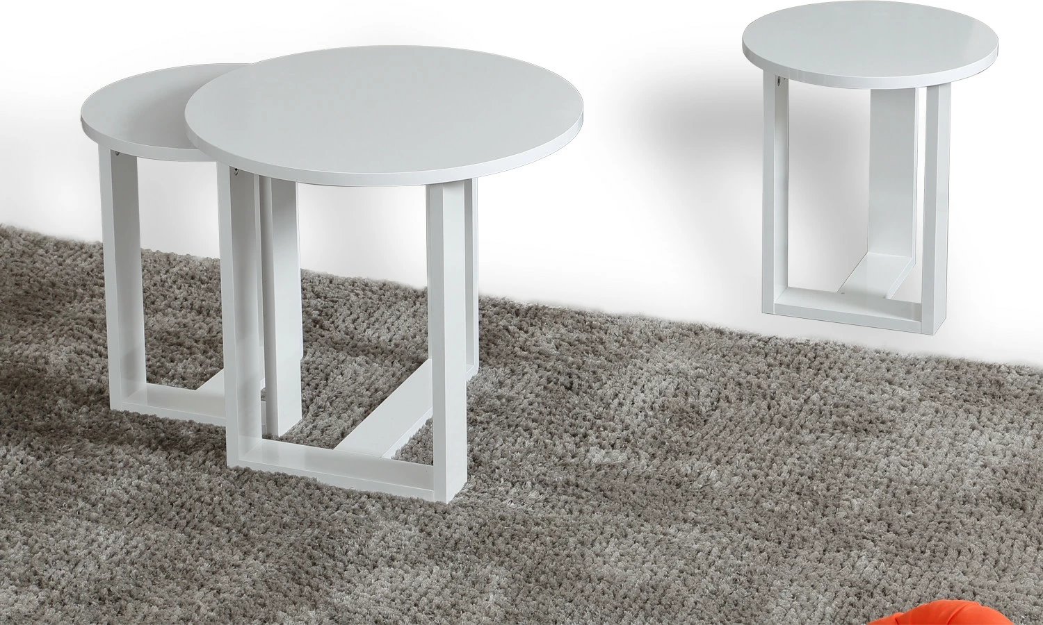 Tavolina ndihmëse të rrumbullakëta, set prej 3 copësh, ngjyrë e bardhë, Mira