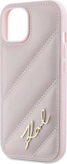 Mbështjellës Karl Lagerfeld Diagonal Quilted Script për iPhone 15 Plus / 14 Plus, rozë