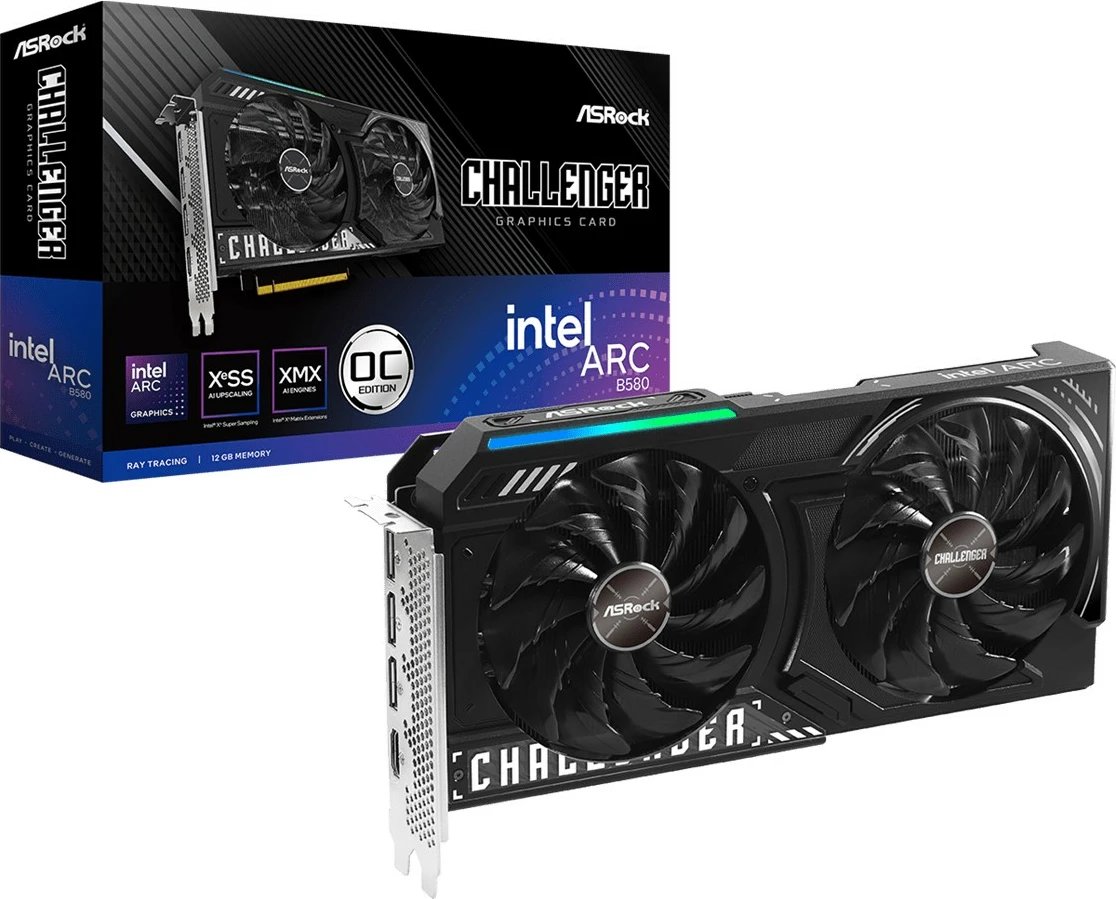 Kartelë grafike ASRock B580 Challenger 12G OC, Intel Arc B580, 12 GB GDDR6, Dy ventilatorë, E zezë