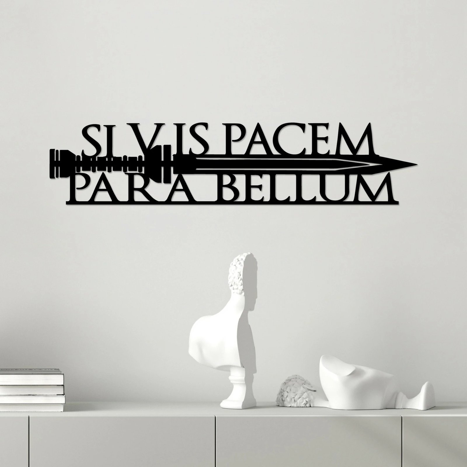 Aksesor dekorativ metalik për mur, Wallity, Si Vis Pacem 2, ngjyrë e zezë, 60x14cm