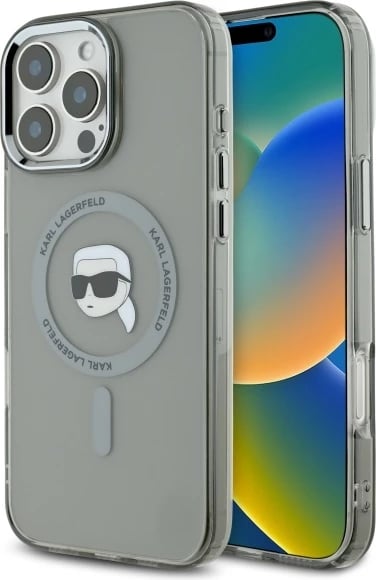 Mbështjellës Karl Lagerfeld IML Metal Karl Head MagSafe për iPhone 16 Pro, Zi