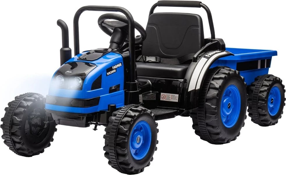 Traktor elektrik me rimorkio, Milly Mally Farmer, 12V 7Ah 2x35W, shpejtësi 3-5 km/h, telekomandë, blu