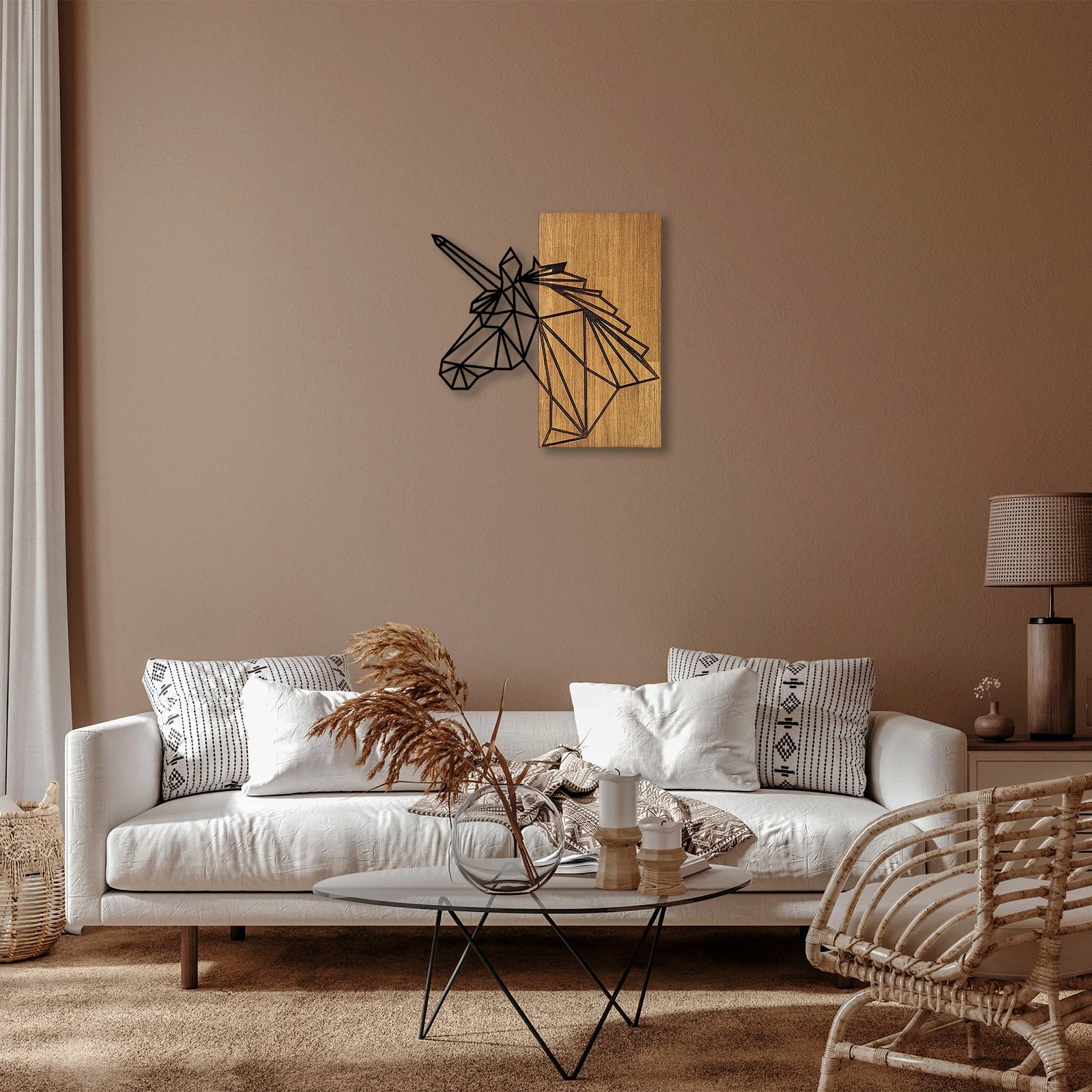 Aksesor dekorativ për mur, dru dhe metal, Wallity MA-292, ngjyrë arre dhe e zezë, 57x58cm