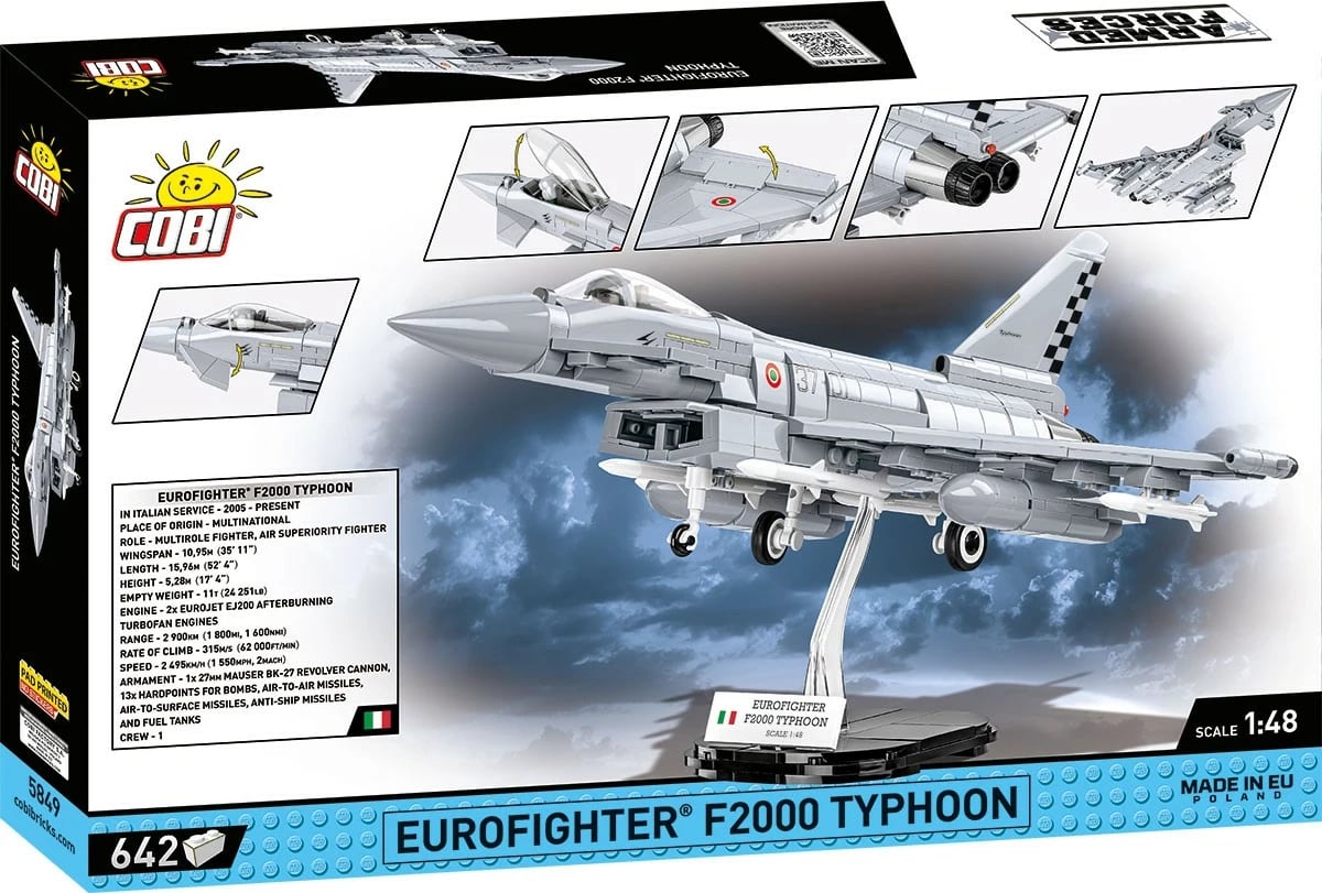 Set blloqesh ndërtimi, Cobi, Eurofighter F2000 Typhoon 5849, 642 copa, shkallë 1:48, seri Armed Forces, plastikë, gri