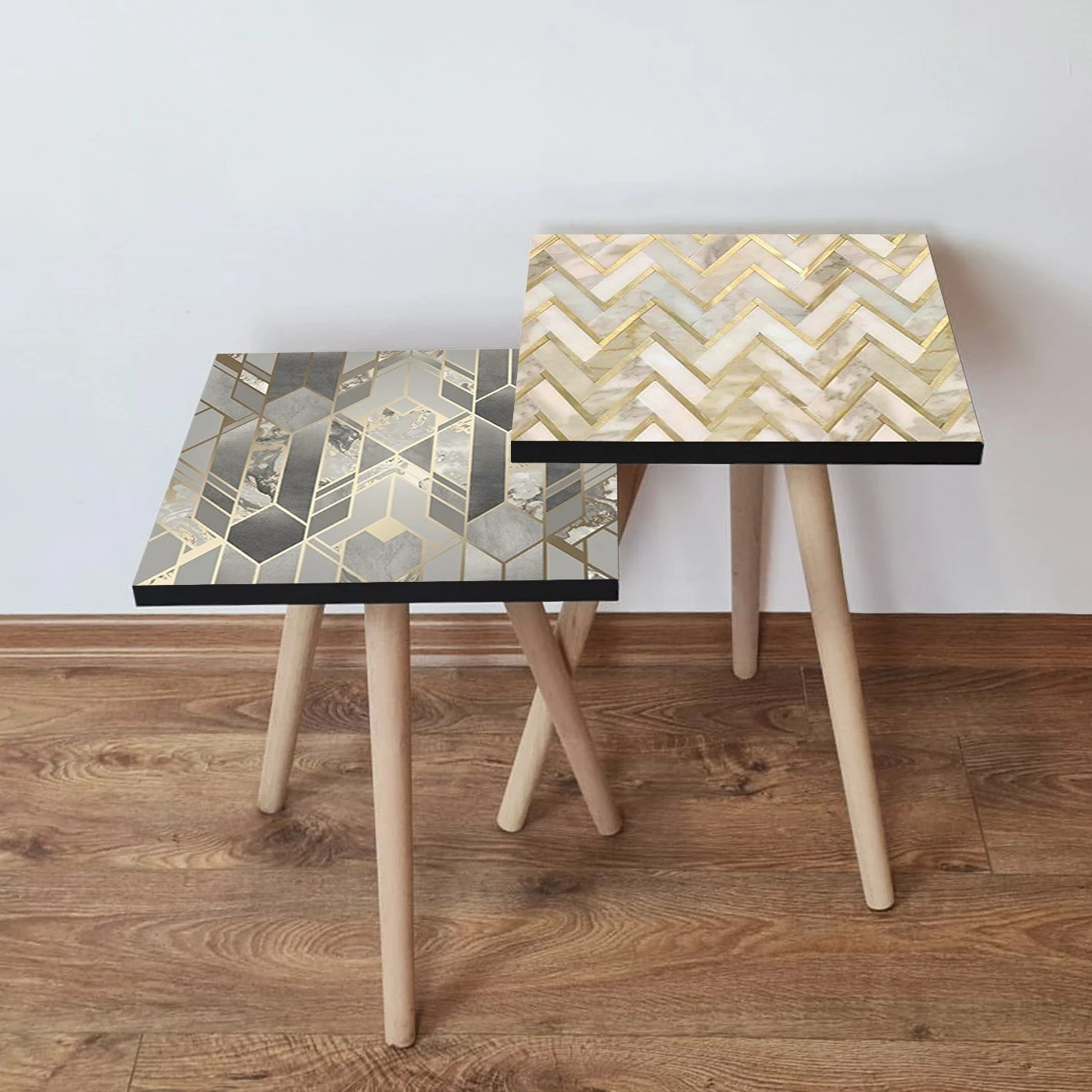 Set tavolina ndihmëse të vendosshme, Skye Decor, 2 copë, gri, ari, bezhë, 2Shp469