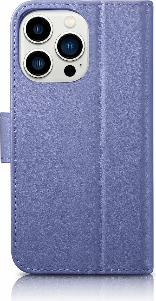 Mbështjellës iCarer Wallet Case 2in1 për iPhone 14 Pro, lëkurë natyrale, Anti-RFID, Vjollcë e çelur