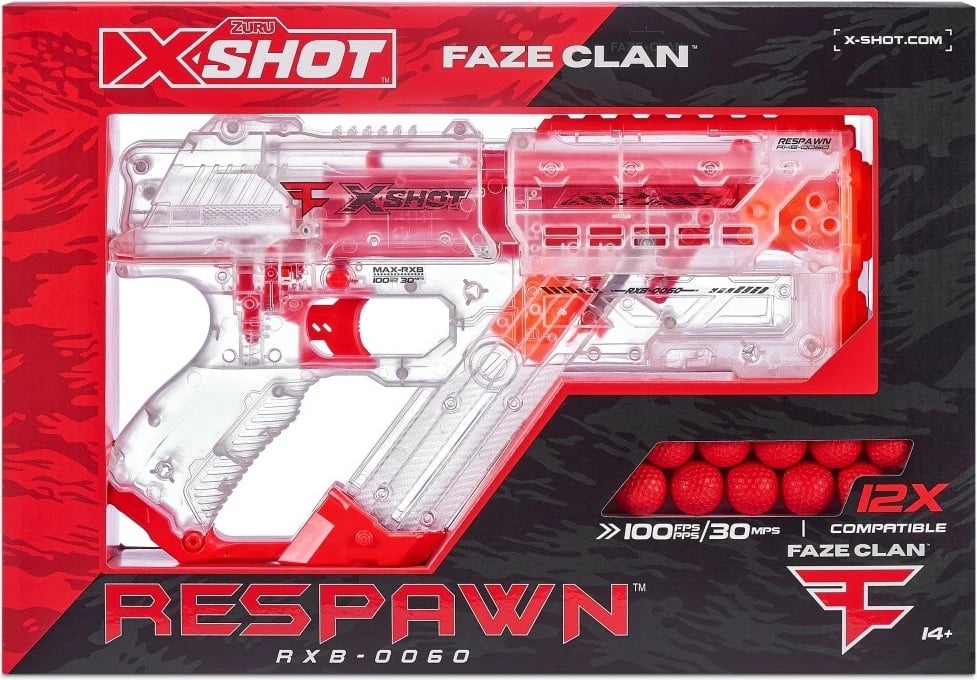 Blaster lodër ZURU X-Shot FaZe Respawn Round 12, transparent, portokalli/kuqe Blaster lodër ZURU X-Shot FaZe Respawn Round 12, transparent, portokalli/kuqe