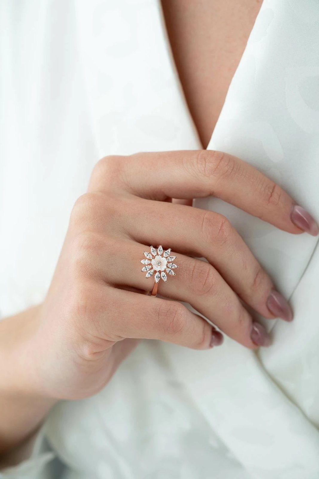 Unazë argjendi me gur trëndafili, NRZ1000244