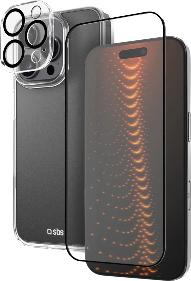 Mbështjellës + xham mbrojtës SBS D3O për iPhone 16 Pro, transparent, set