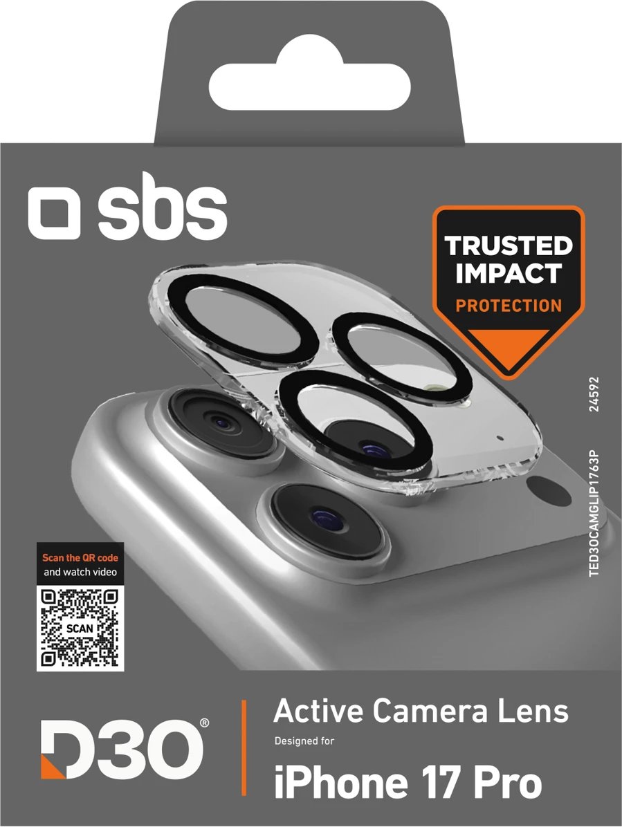 Xham mbrojtës kamerës SBS për iPhone 17 Pro me D3O, Transparent