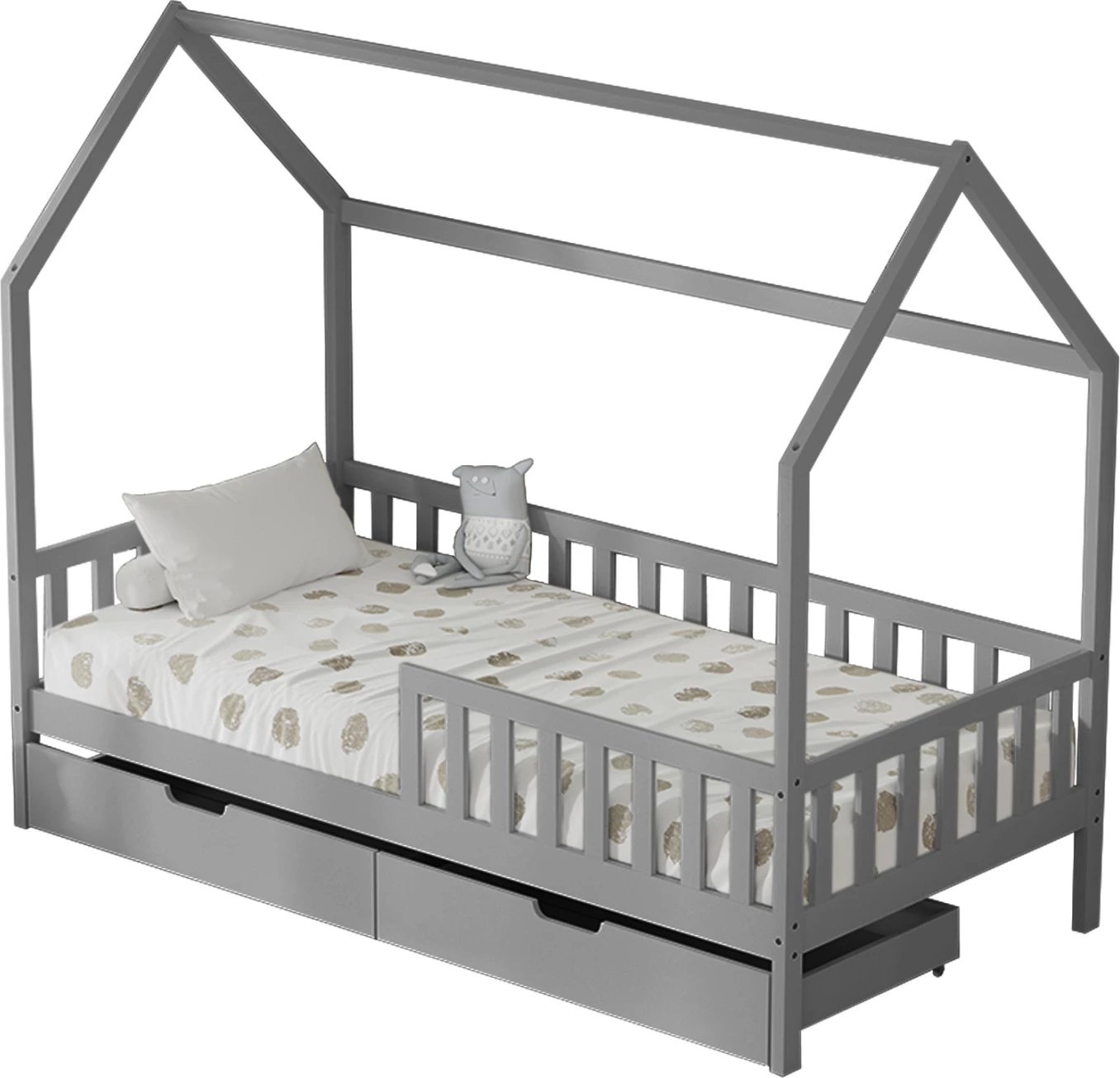 Krevat fëmijësh me sirtarë PHYLLIS FH724.05, dru pishe, ngjyrë gri, 196x97x161cm