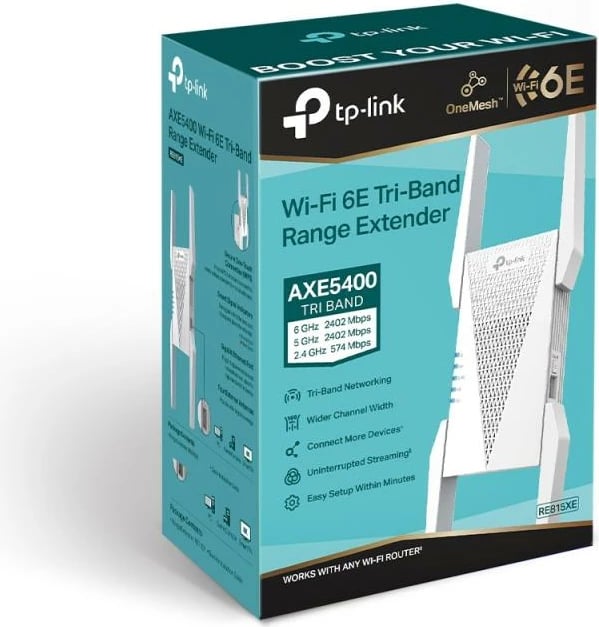 Zgjerues Wi‑Fi, TP-Link, RE815XE, port 2.5Gbps, bardhë