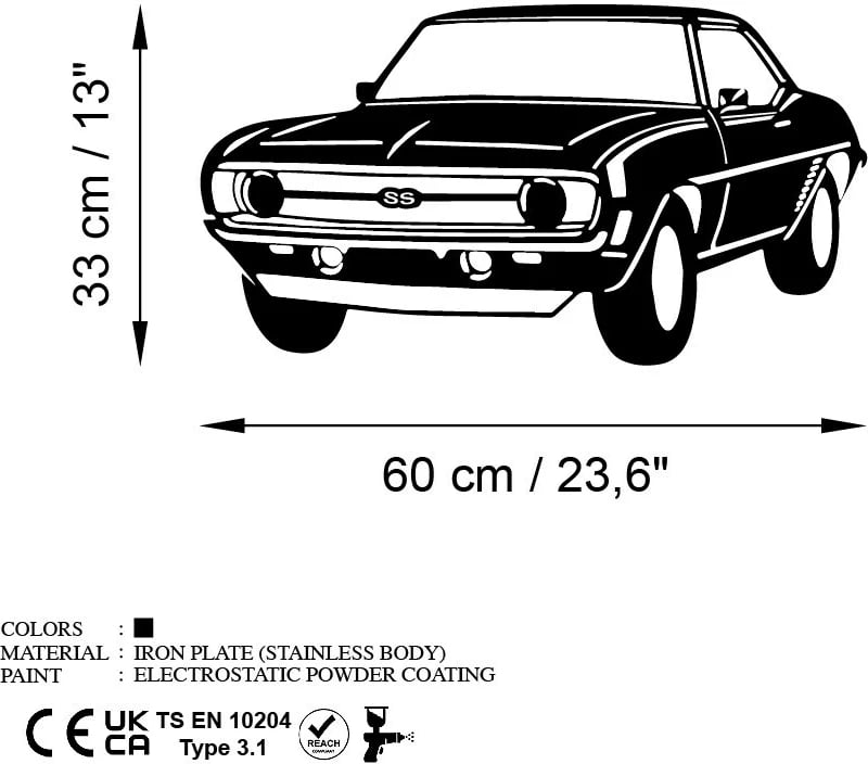 Aksesor dekorativ metalik për mur, Wallity, Chevrolet Camaro SS