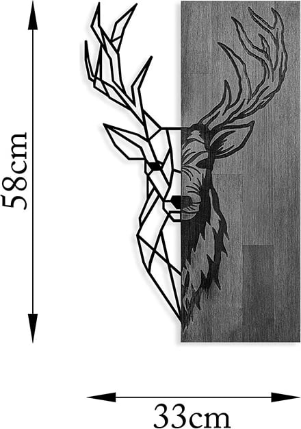 Dekor muri Deera, dru pishe natyrale, metal i zi, 33x3x58cm