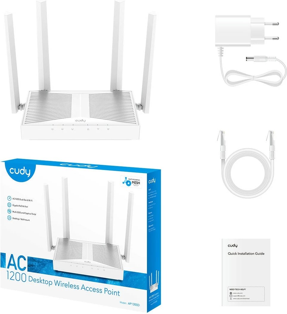 Access point Cudy AC1300, 4 antena, wireless, i bardhë