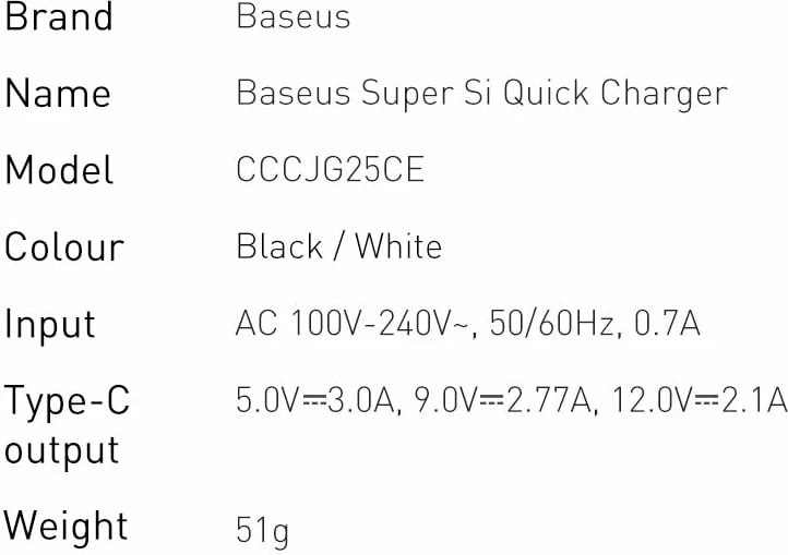 Karikues muri Baseus Super Si 1C, 25W, USB Type-C, i zi Karikues muri Baseus Super Si 1C, 25W, USB Type-C, i zi