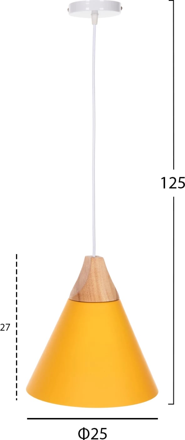 Llampë varëse tavani, kapak metalik i verdhë, FH4146, Φ25x125H cm Llampë varëse tavani, kapak metalik i verdhë, FH4146, Φ25x125H cm