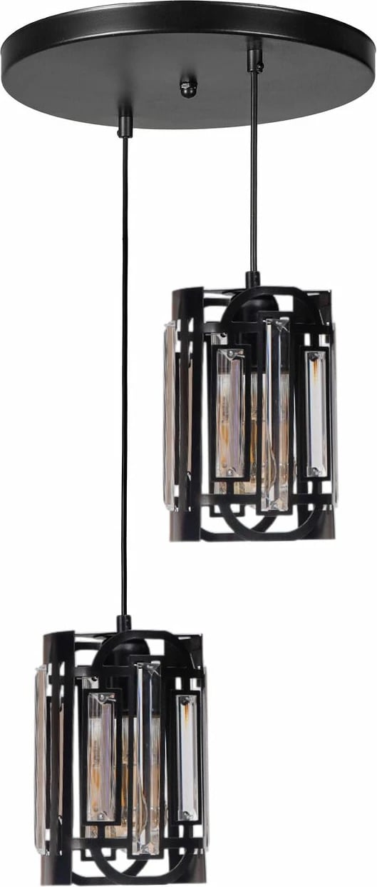 Llambë tavani Opviq, 9044-2, metal i zi, xham, lartësi e rregullueshme Llambë tavani Opviq, 9044-2, metal i zi, xham, lartësi e rregullueshme