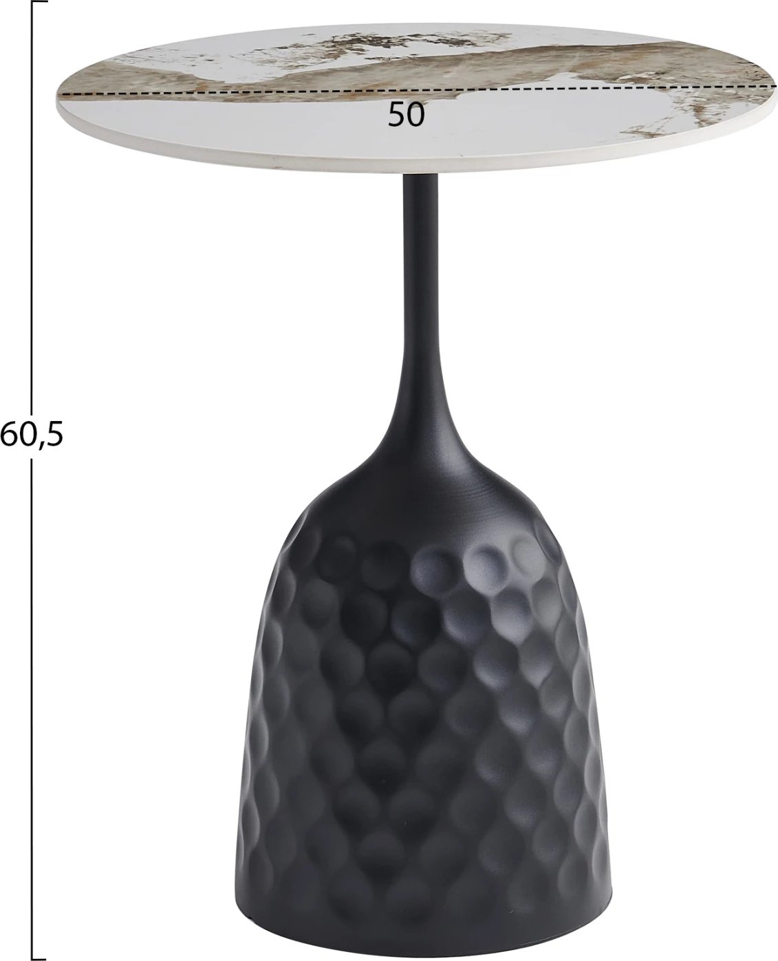 Tavolinë kafeje LONGSTEM, bazë metalike e zezë, sipërfaqe gur i sinterizuar, ngjyra Pandora, FH18317.02, Φ50