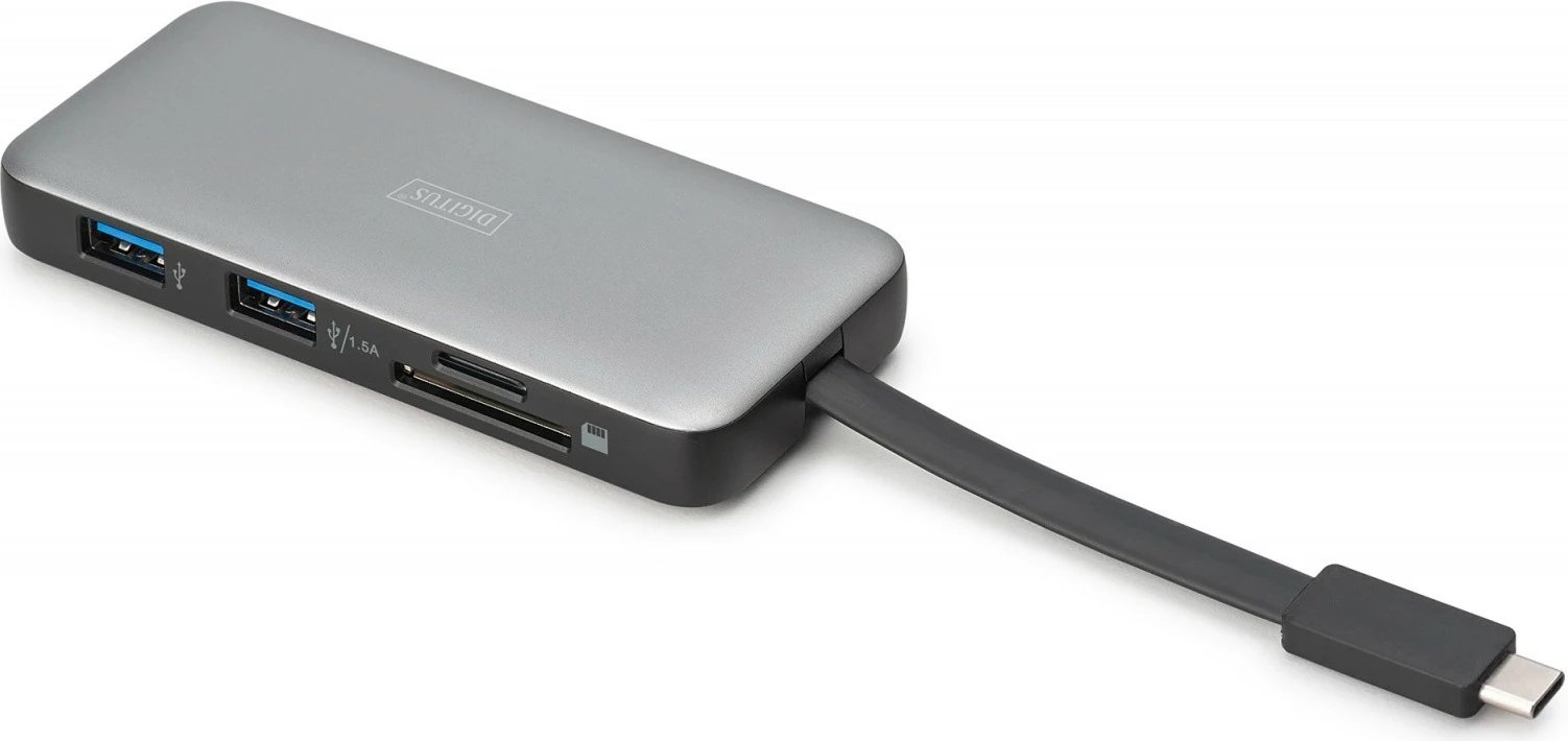 Docking station Digitus DA-70916, 7 porta, USB Type-C, HDMI 4K/60Hz, PD 3.0, e zezë/gri