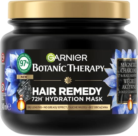 Maskë për flokë për femra Garnier Botanic Therapy me qymyr të aktivizuar dhe vaj të farës së zezë, 340ml