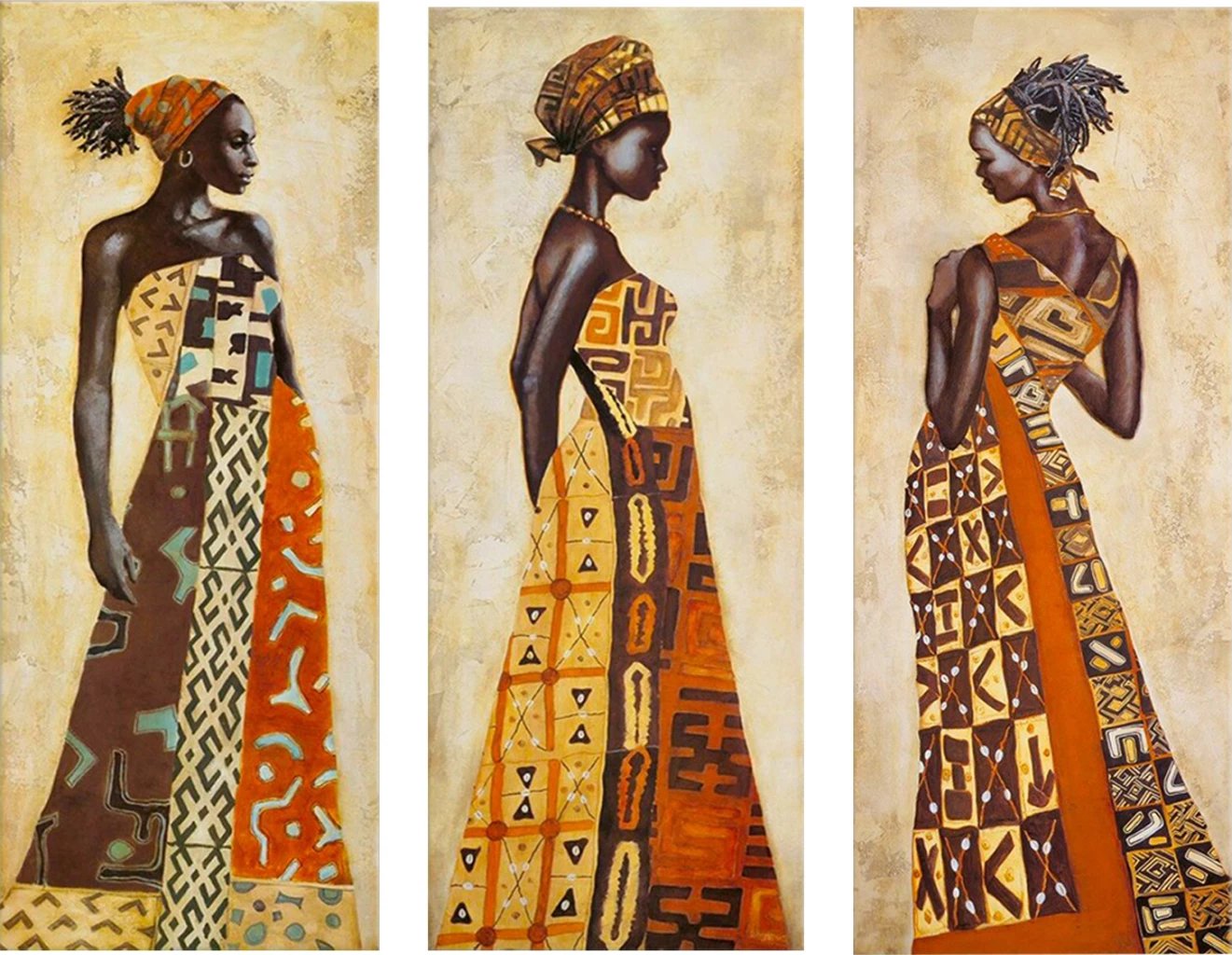 Tre pjesë kanavacë MDF, stil afrikan, gra, FH7204.03, 60x0,3x50 cm