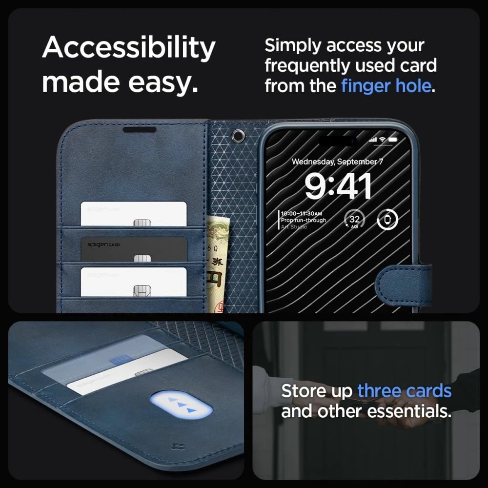 Mbështjellës Spigen Wallet S Pro për iPhone 15 Pro, me portofol, Blu