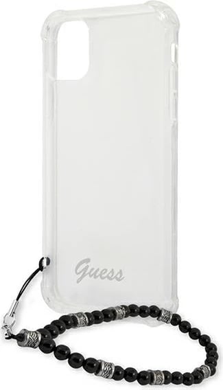 Mbështjellës Guess GUHCP12MKPSBK për iPhone 12/12 Pro 6.1", Transparent, me varëse Black Pearl